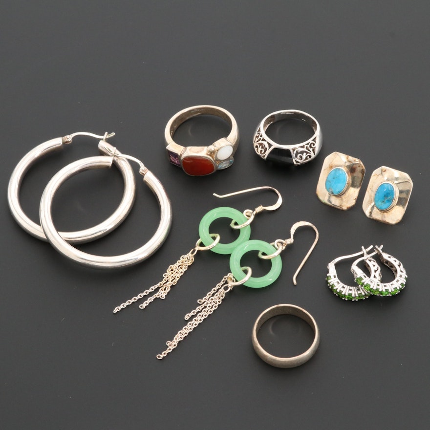 Assorted Sterling Silver Gemstone Earrings and Rings
