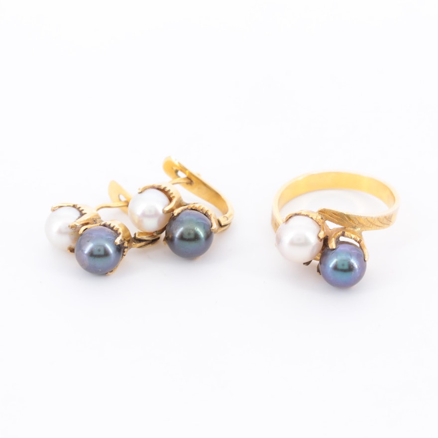 Cultured Pearl Ring and Earring Set