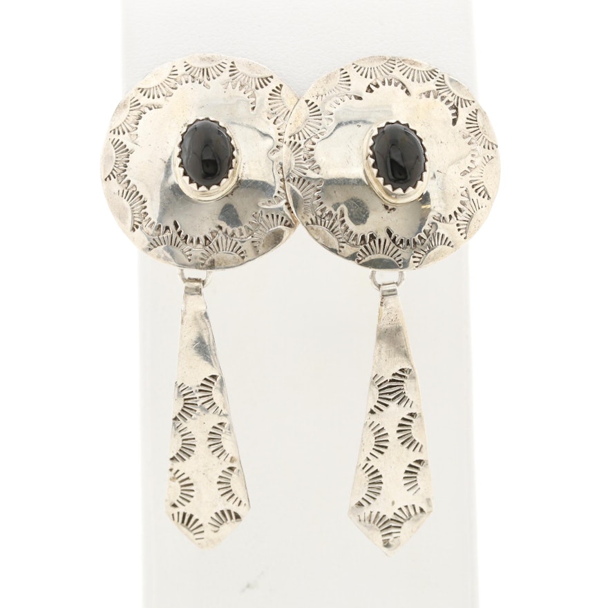 Southwestern Style Sterling Silver Black Onyx Earrings