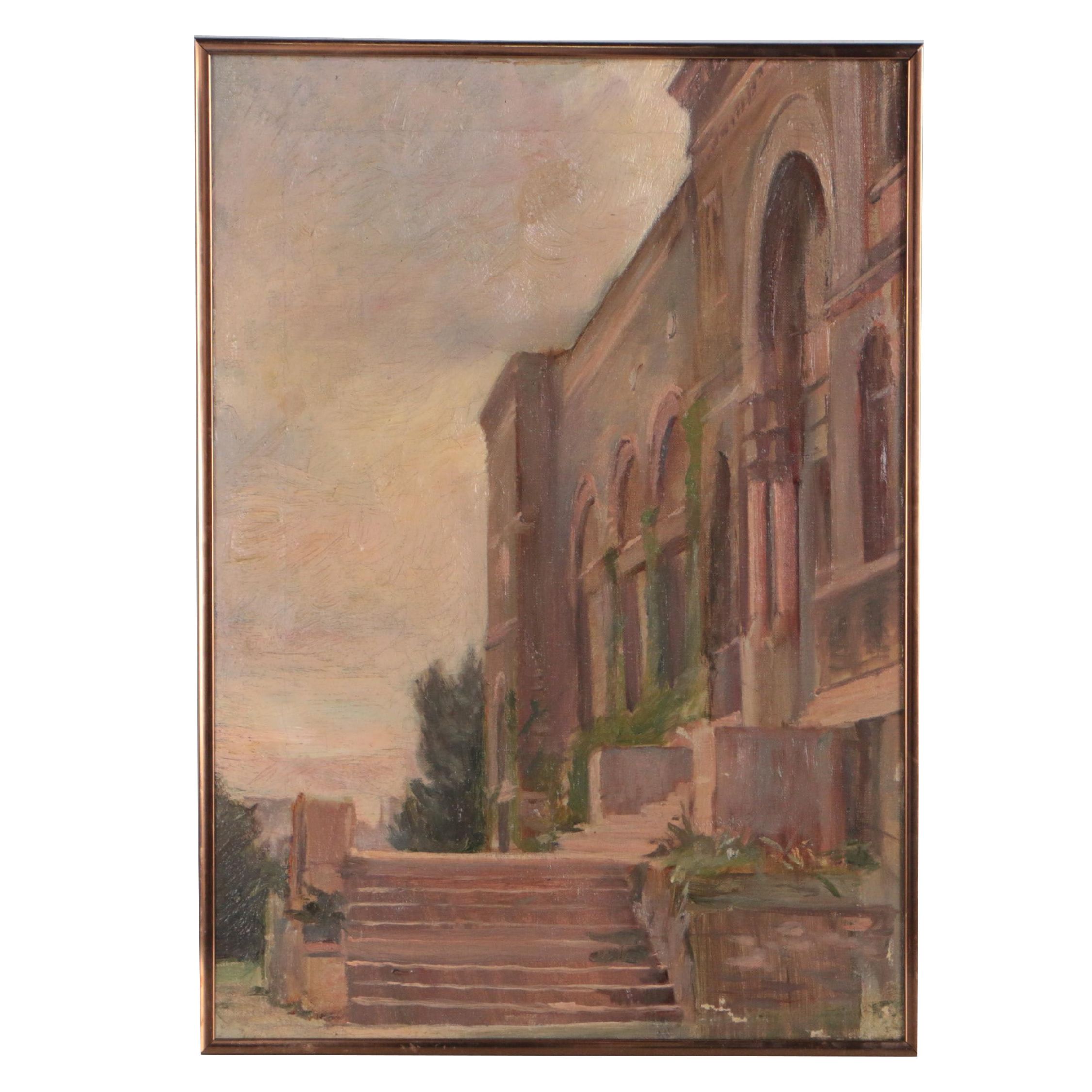 Caroline A. Lord Early 20th Century Oil Painting of Architectural Street Scene