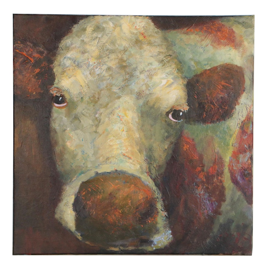 Elle Raines Acrylic Painting of Cow