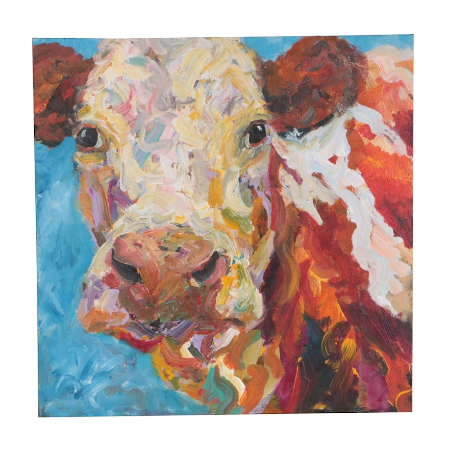 Elle Raines Acrylic Painting of Cow