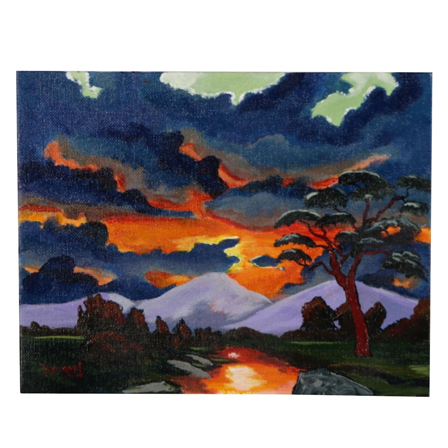 Brian Johnpeer Landscape Acrylic Painting "An August Evening"