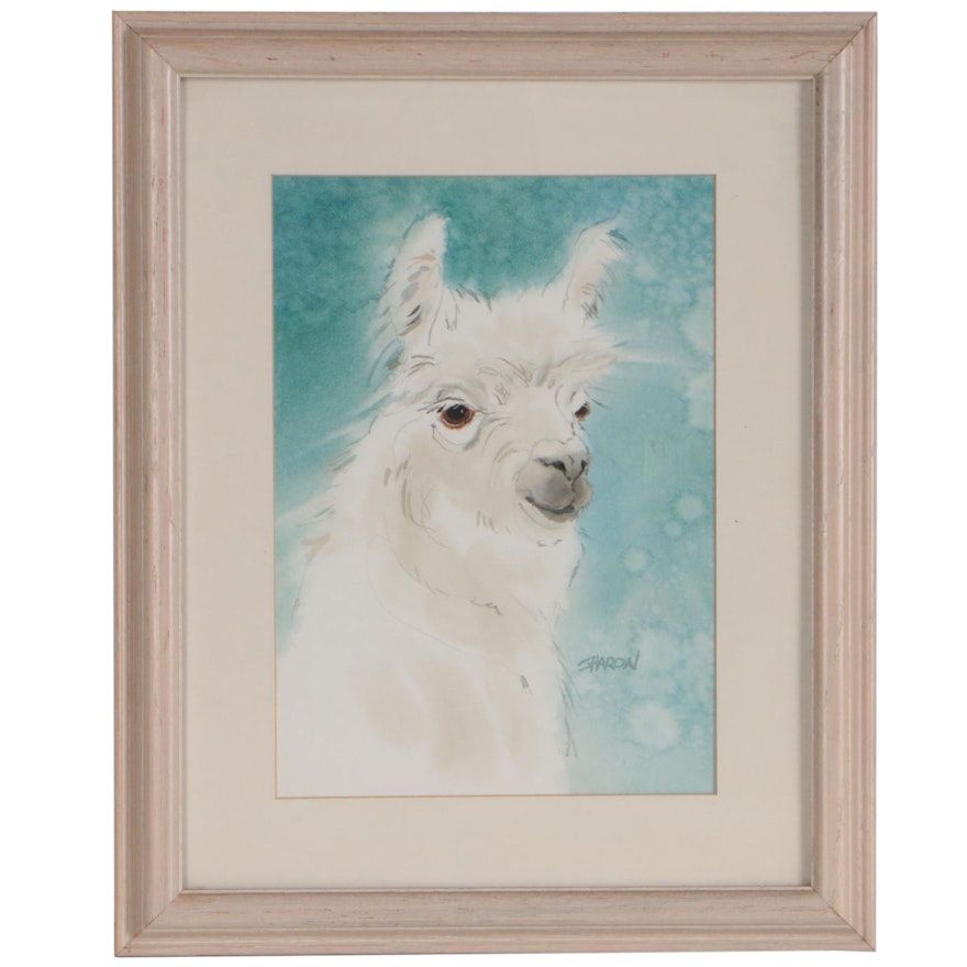 Sharon Watercolor Painting of Llama