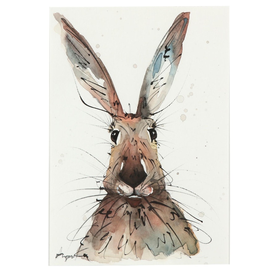 Angor Hare Portrait Watercolor Painting