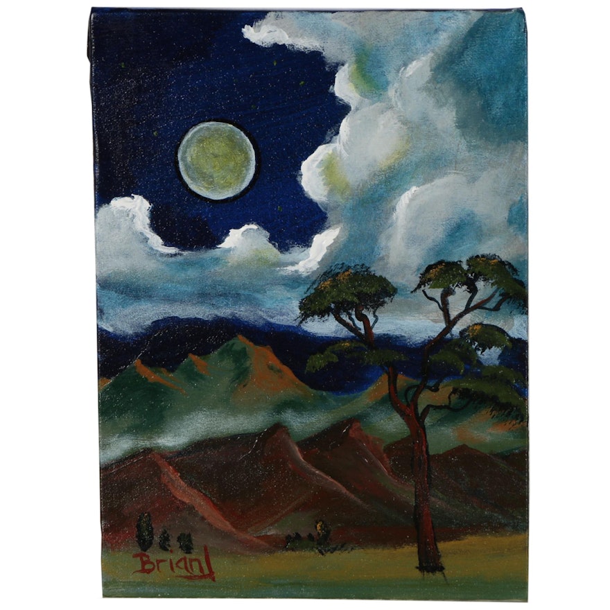 Brian Johnpeer Landscape Acrylic Painting "Moonshine"