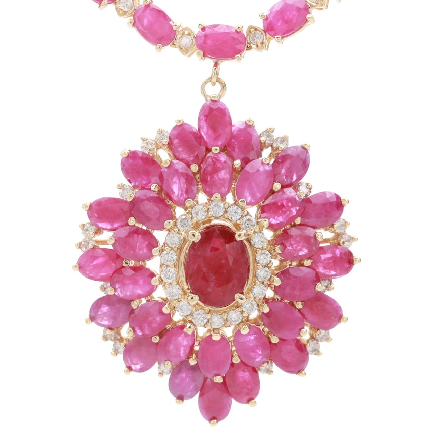 14K Yellow Gold Ruby and 2.25 CTW Diamond Necklace
