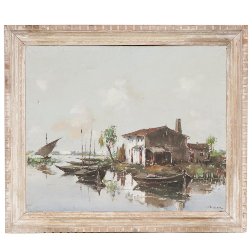 Juan Lluna Lerma Harbor Scene Oil Painting