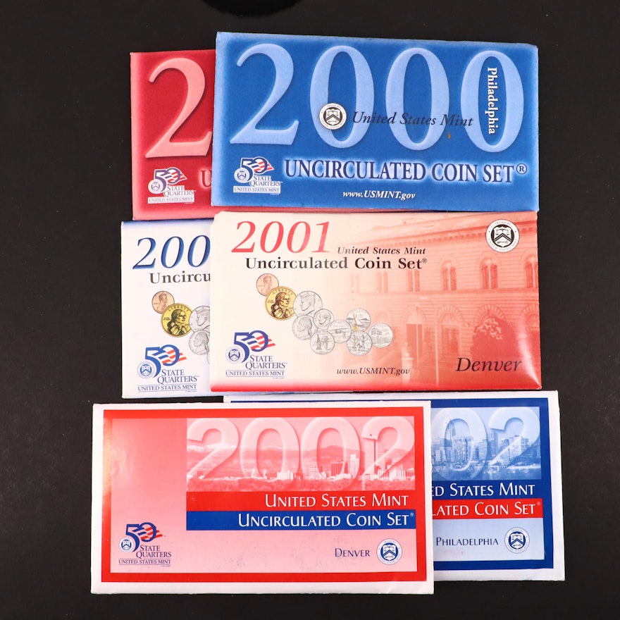 Three United States Uncirculated Denver and Philadelphia Mint Sets 2000-2002