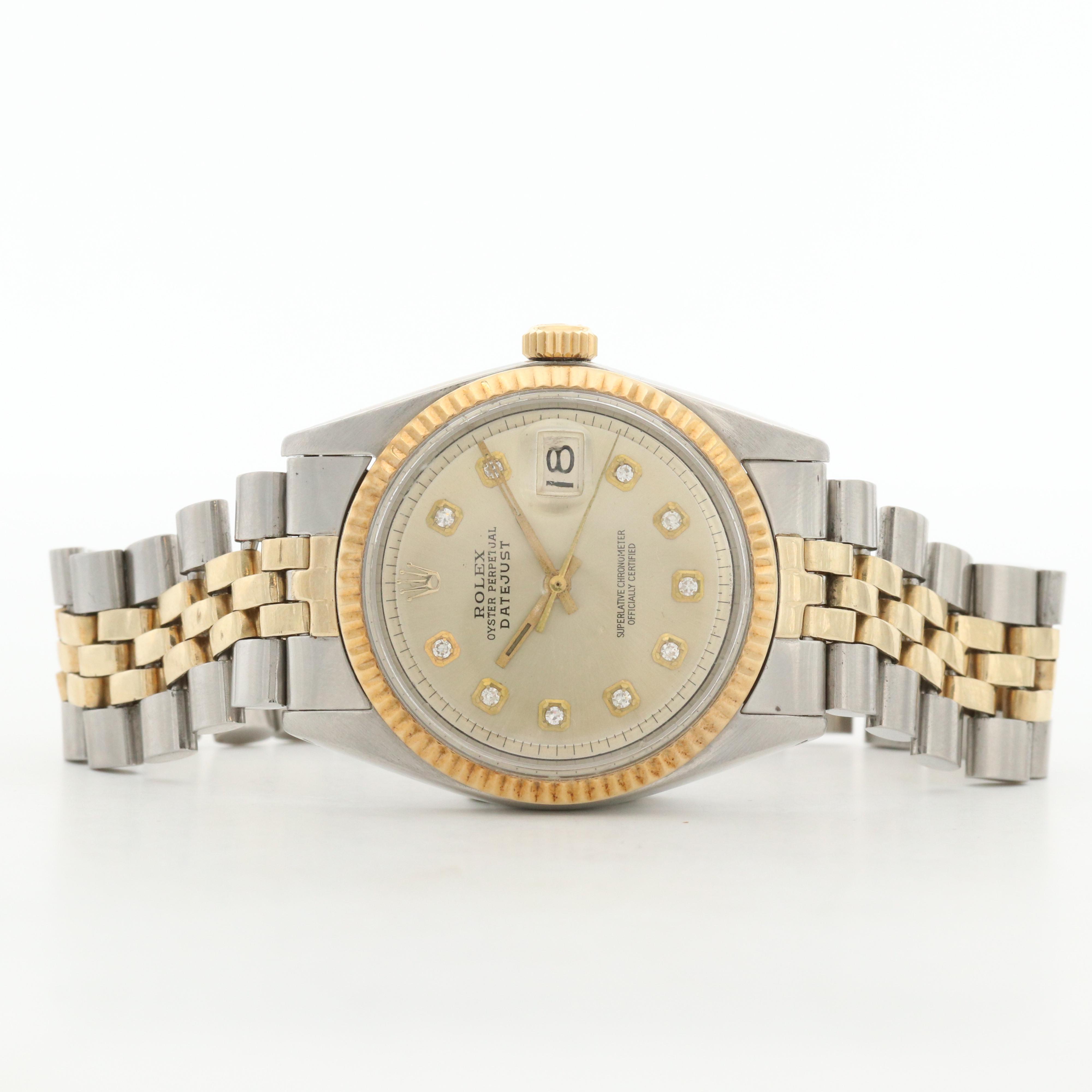 Rolex Datejust 14K Gold and Stainless Steel Watch With Diamond Pie Pan Dial