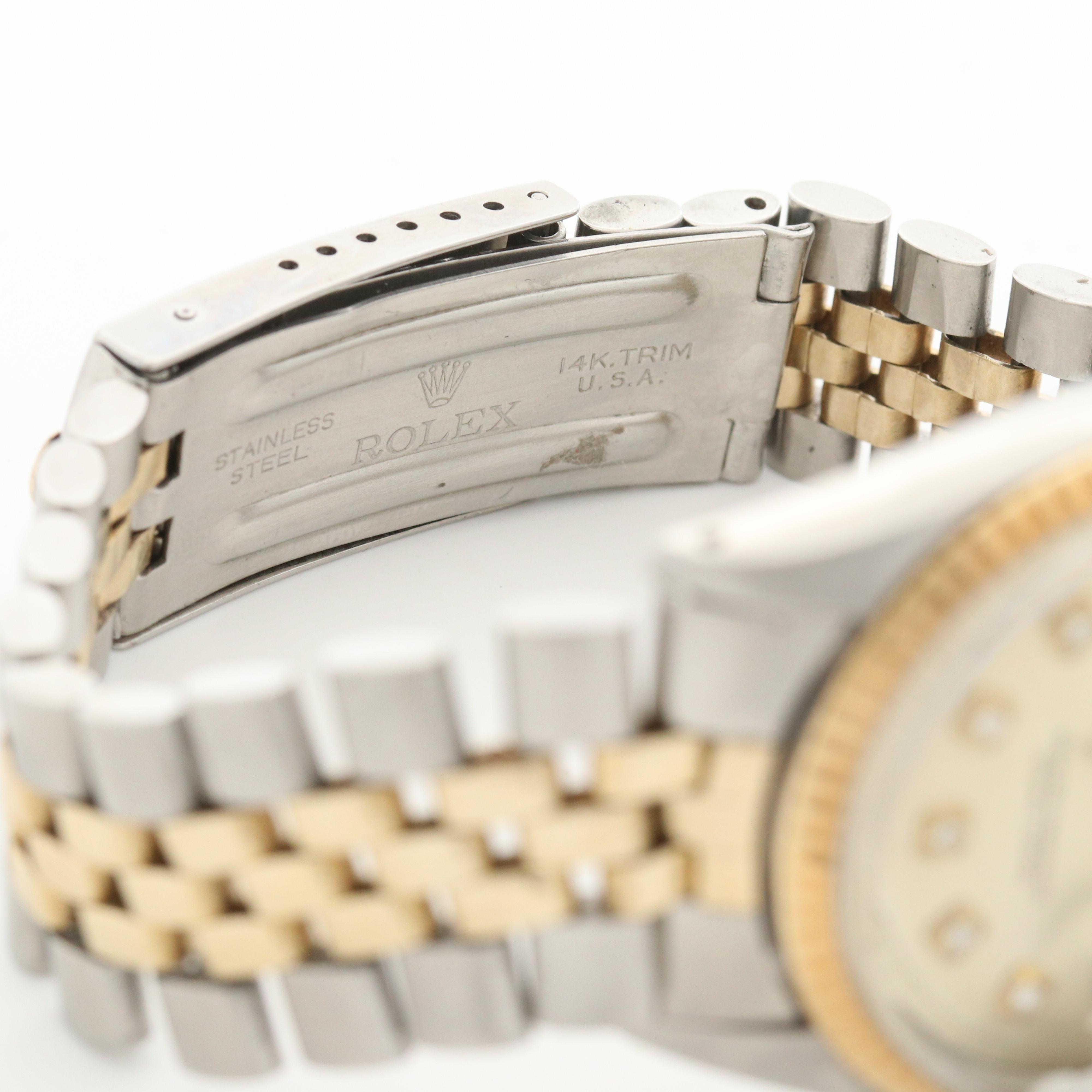 Rolex Datejust 14K Gold and Stainless Steel Watch With Diamond Pie Pan Dial