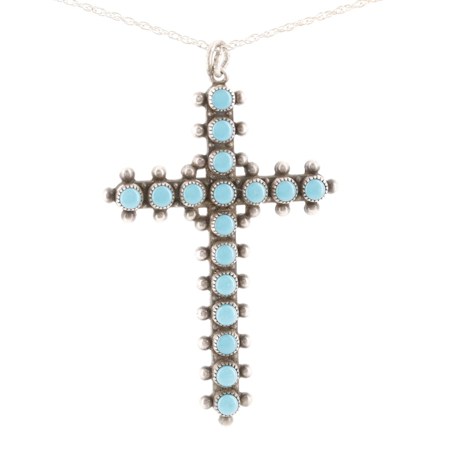 Southwestern Style Bell Trading Co. Sterling Silver Turquoise Cross Necklace