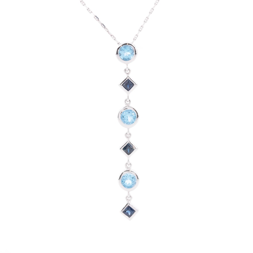 14K White Gold Topaz and Sapphire Pendant Necklace