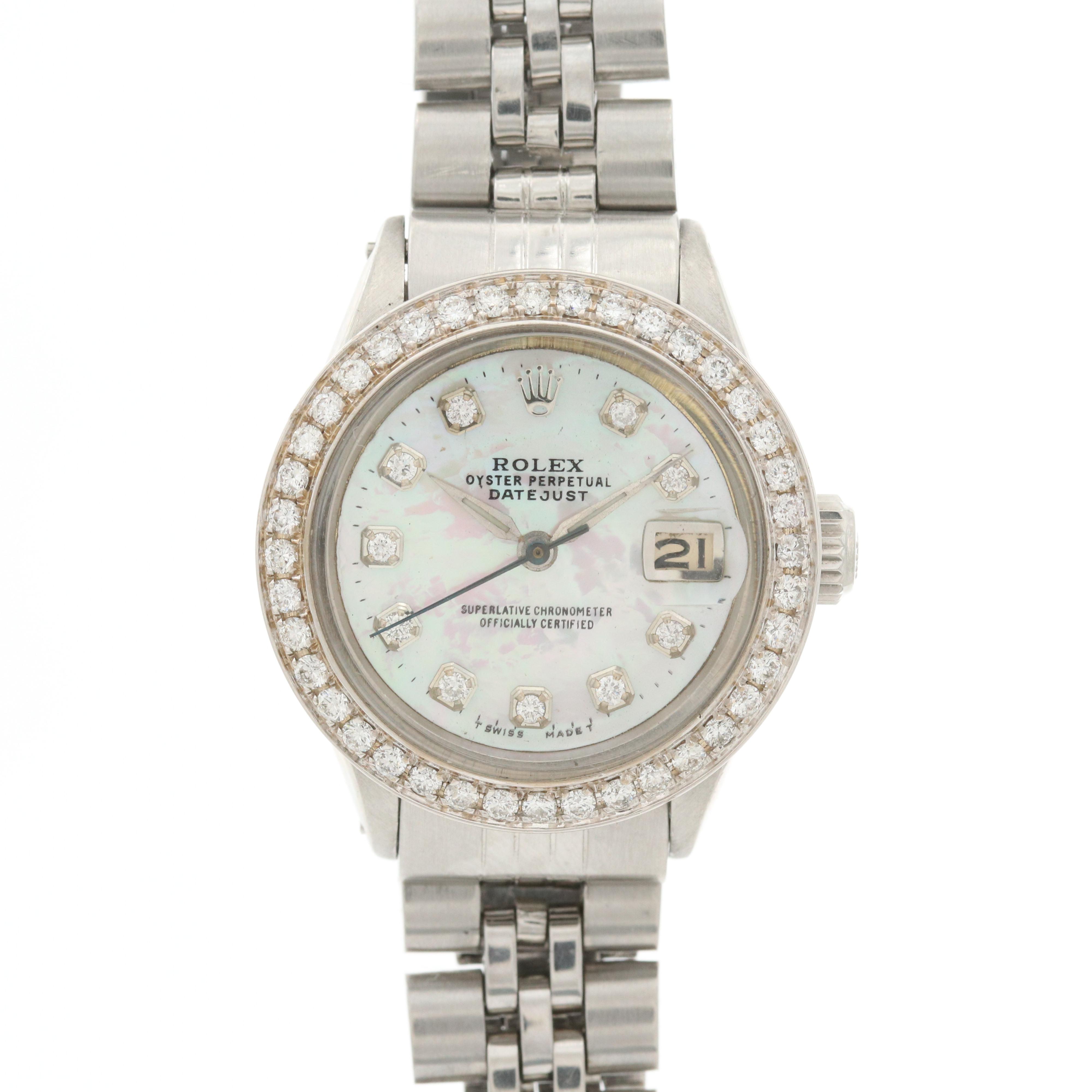 Vintage Stainless Steel and Diamond Rolex Datejust Watch, 1962