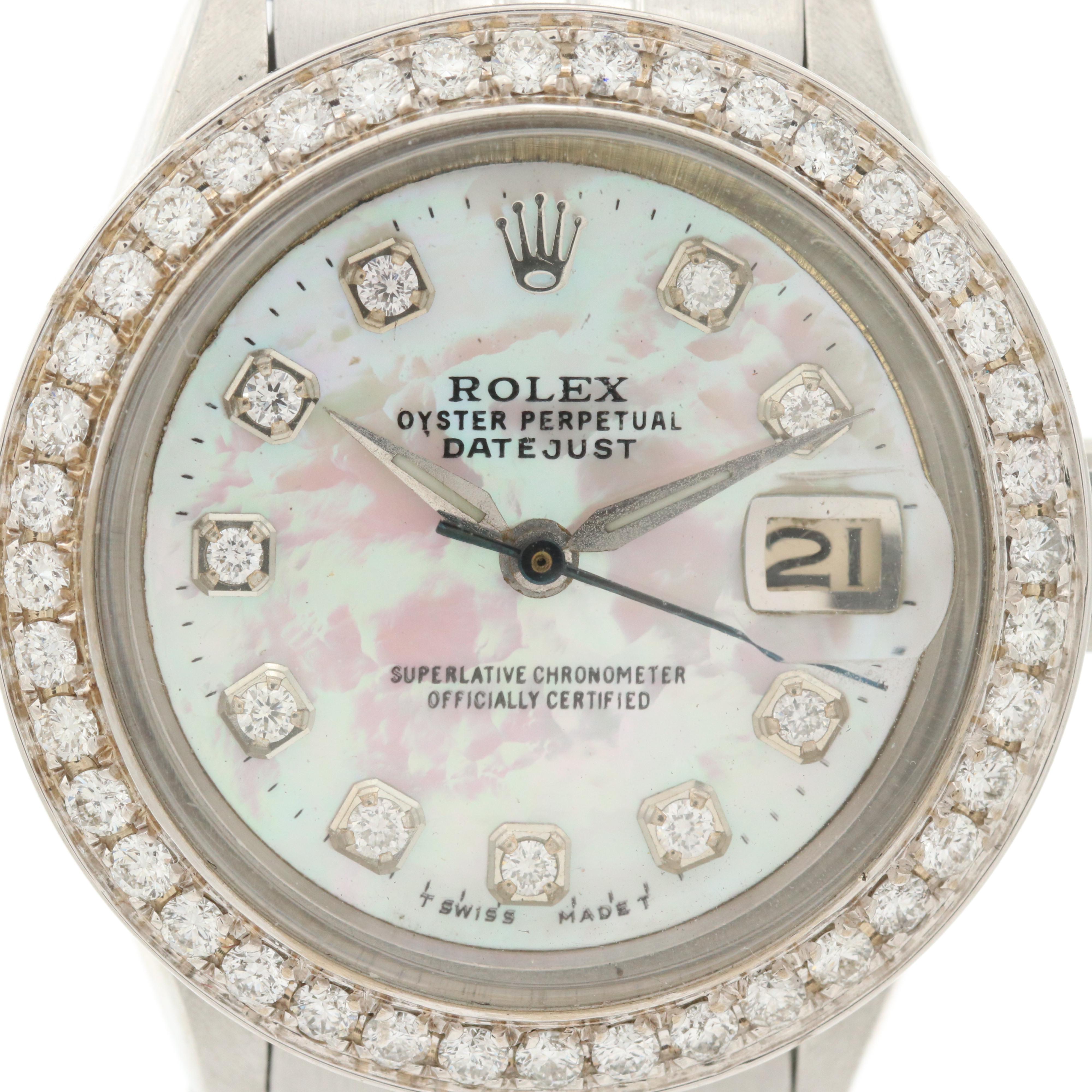 Vintage Stainless Steel and Diamond Rolex Datejust Watch, 1962