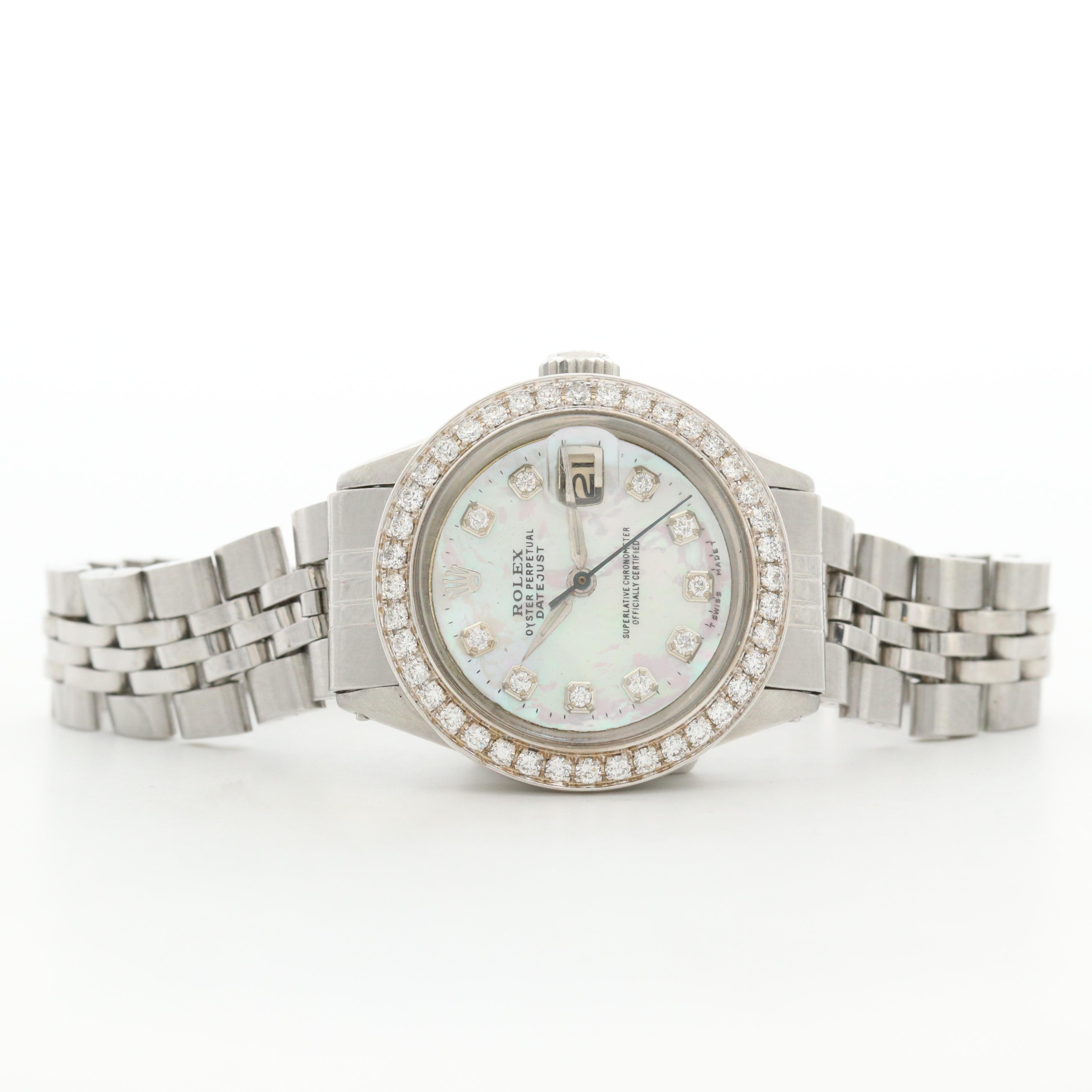 Vintage Stainless Steel and Diamond Rolex Datejust Watch, 1962