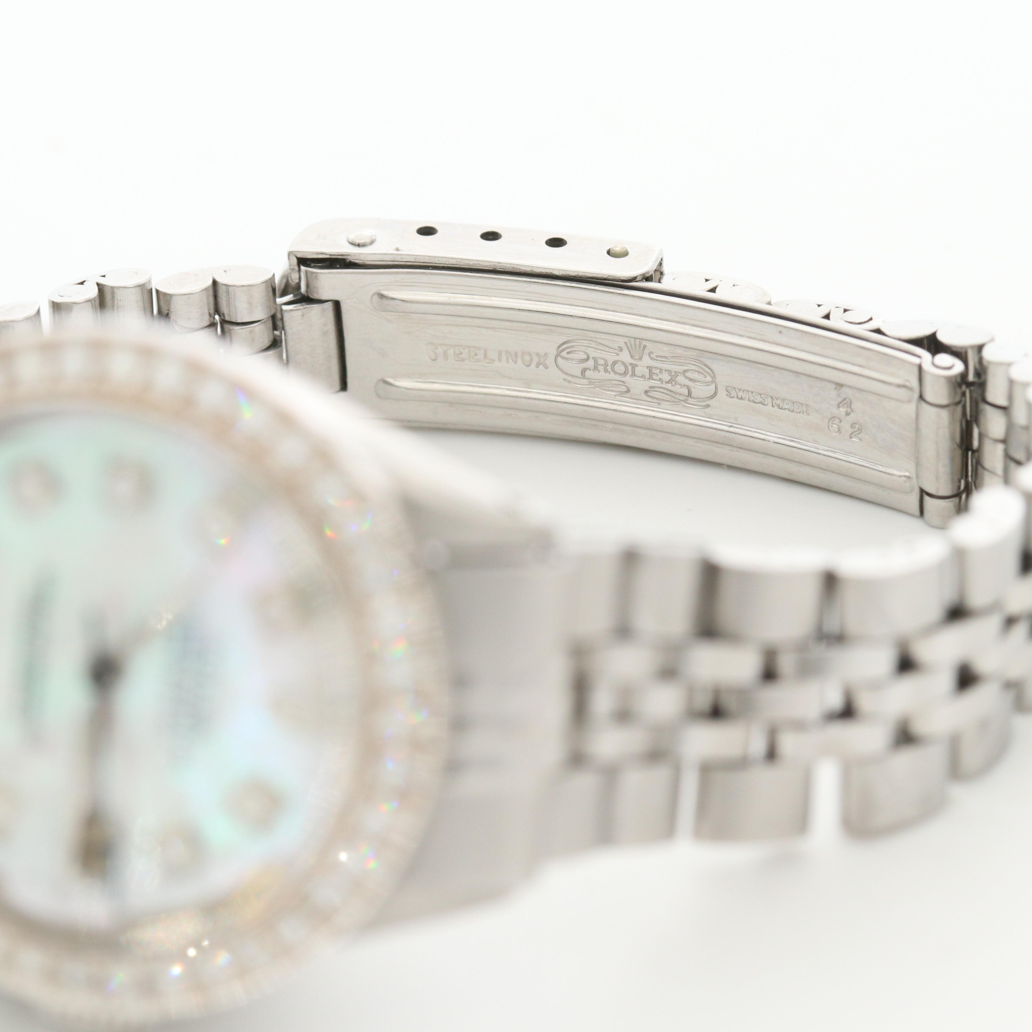 Vintage Stainless Steel and Diamond Rolex Datejust Watch, 1962