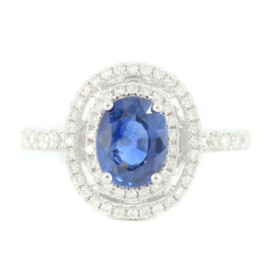 18K White Gold 1.40 CT Sapphire and Diamond Ring