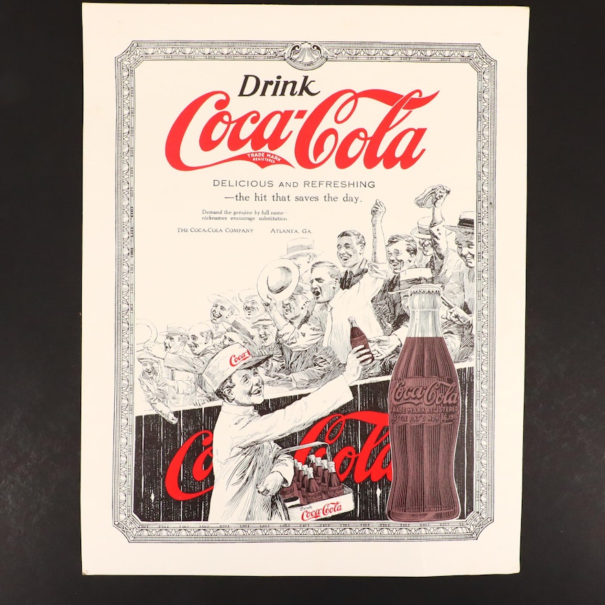 1920s Coca-Cola "The Hit That Saves the Day" Advertising Card