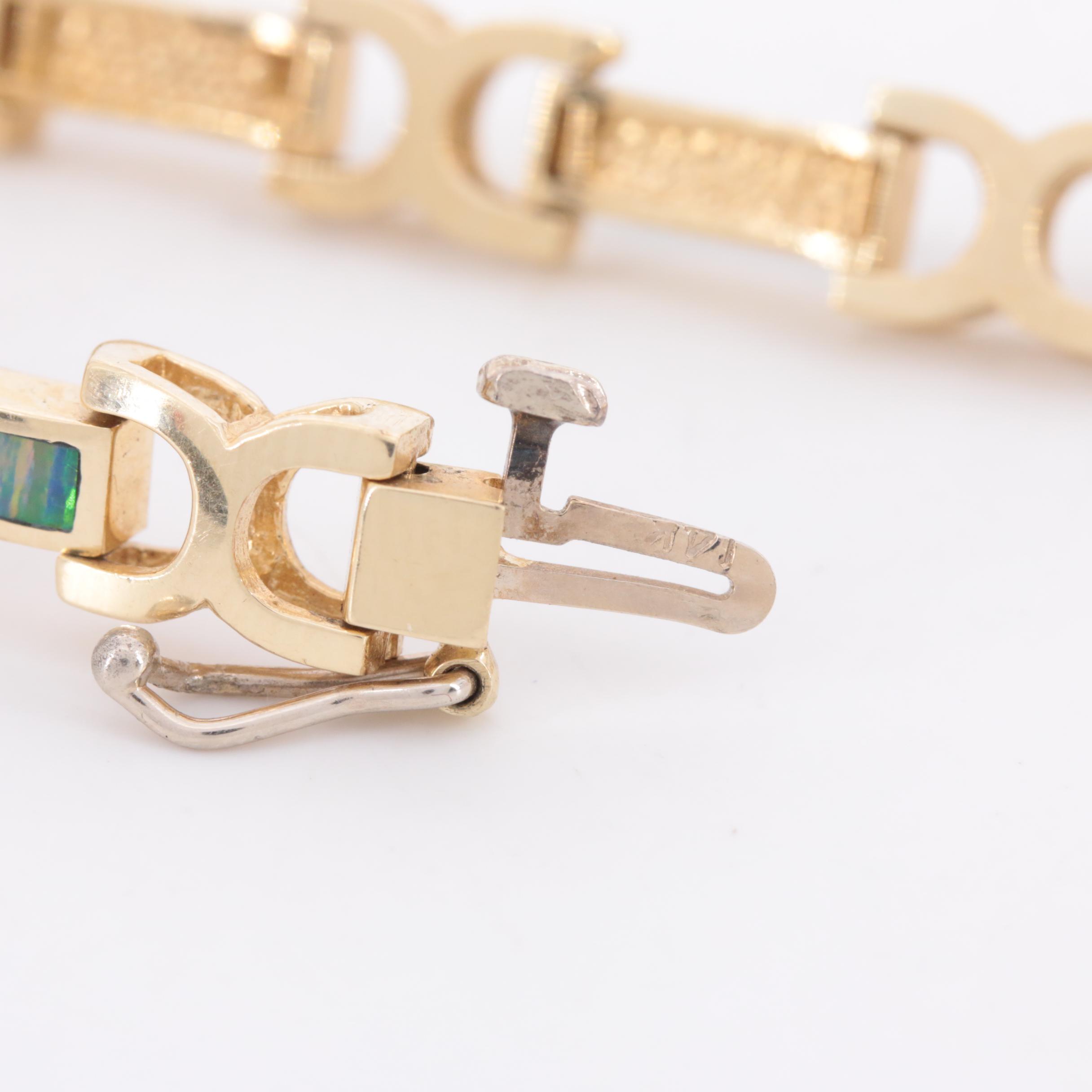 14K Yellow Gold Opal Doublet Inlay Bracelet and Slide Pendant Set