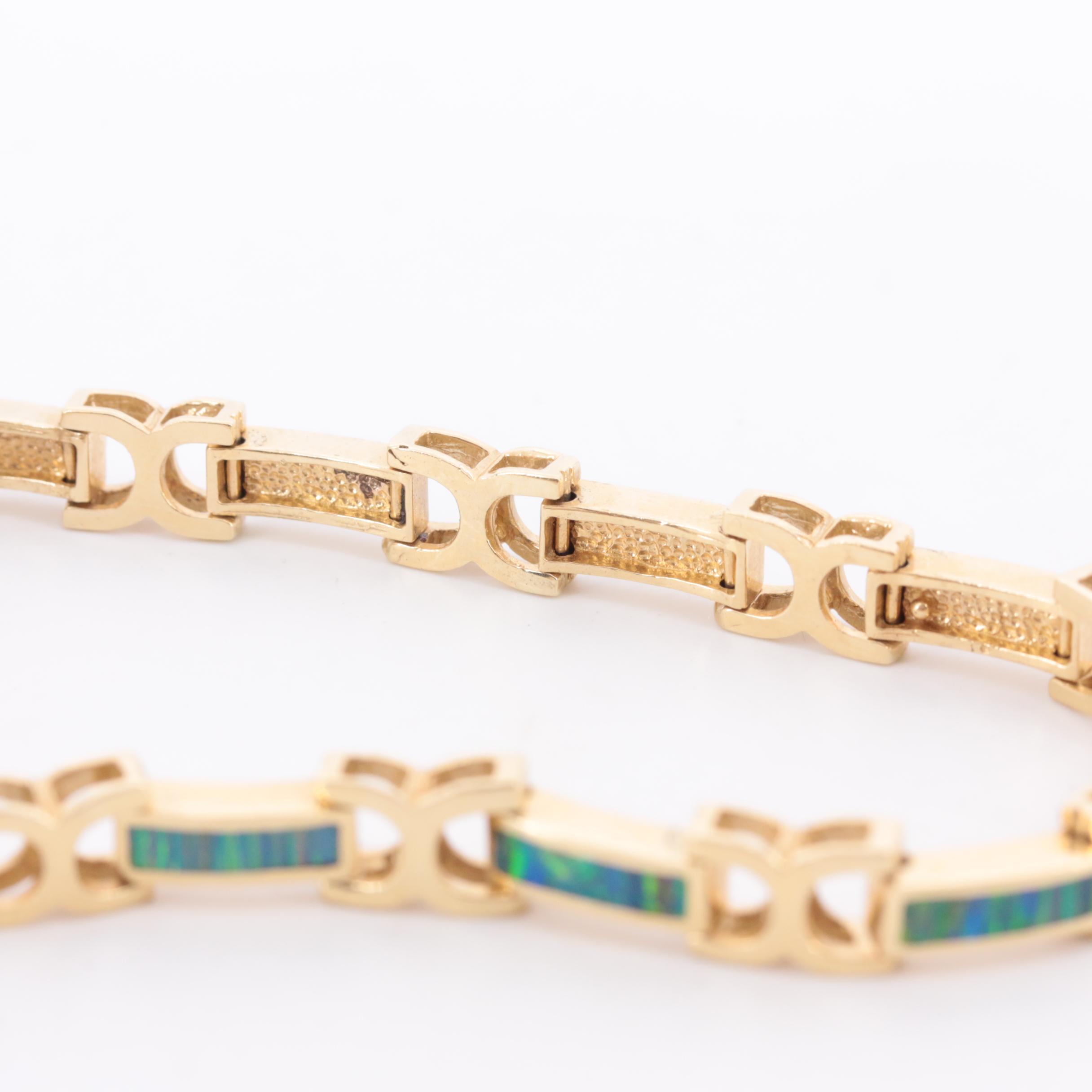 14K Yellow Gold Opal Doublet Inlay Bracelet and Slide Pendant Set