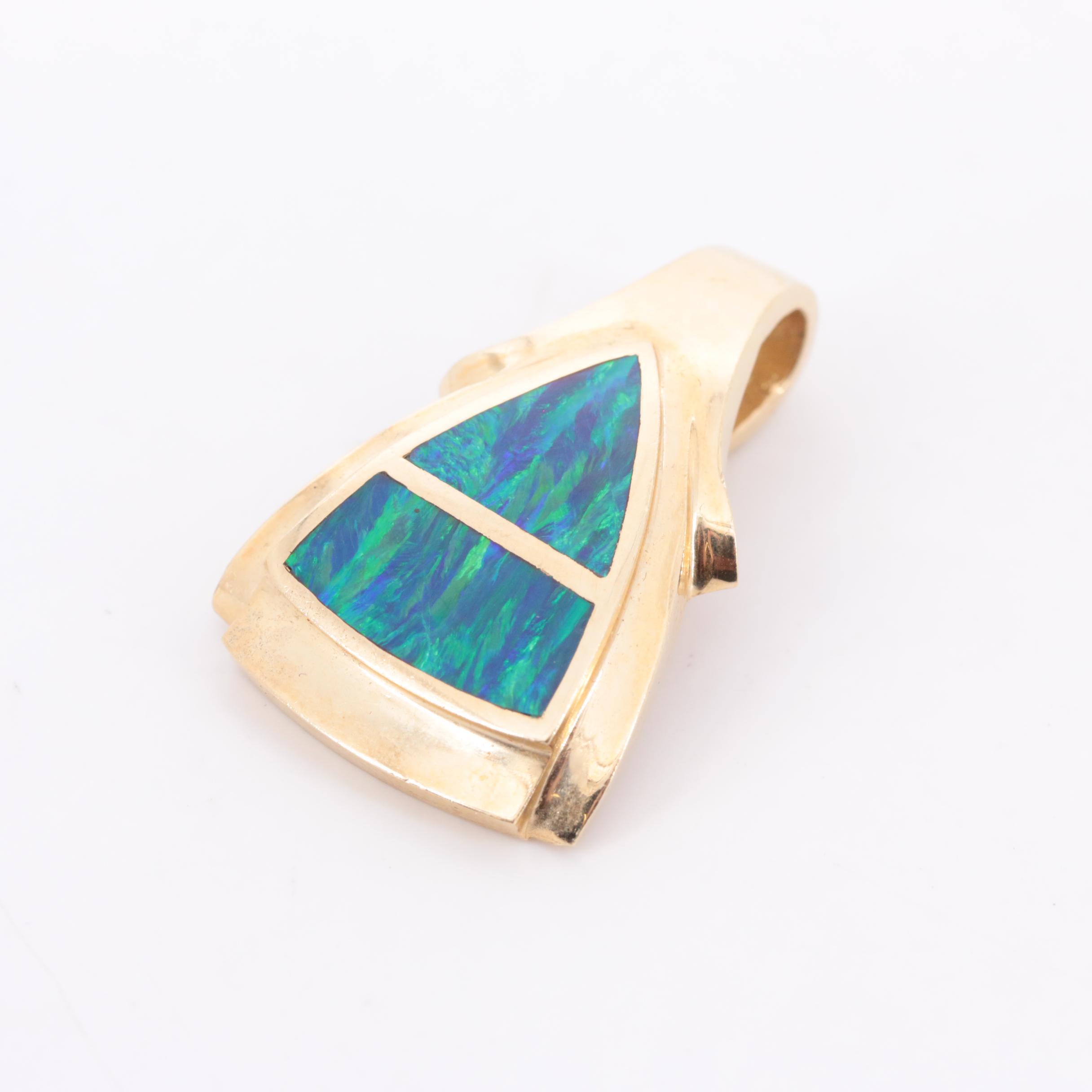 14K Yellow Gold Opal Doublet Inlay Bracelet and Slide Pendant Set