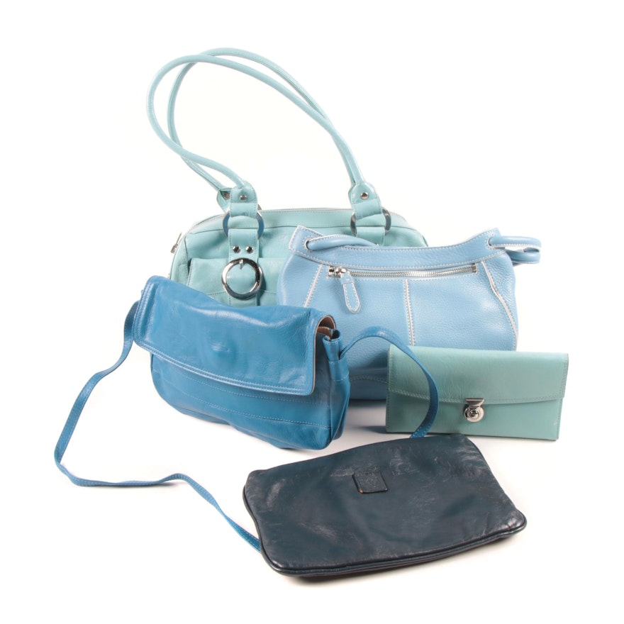 Blue Leather Handbags, Satchel and Clutch Including Cole Haan and Michael Rome