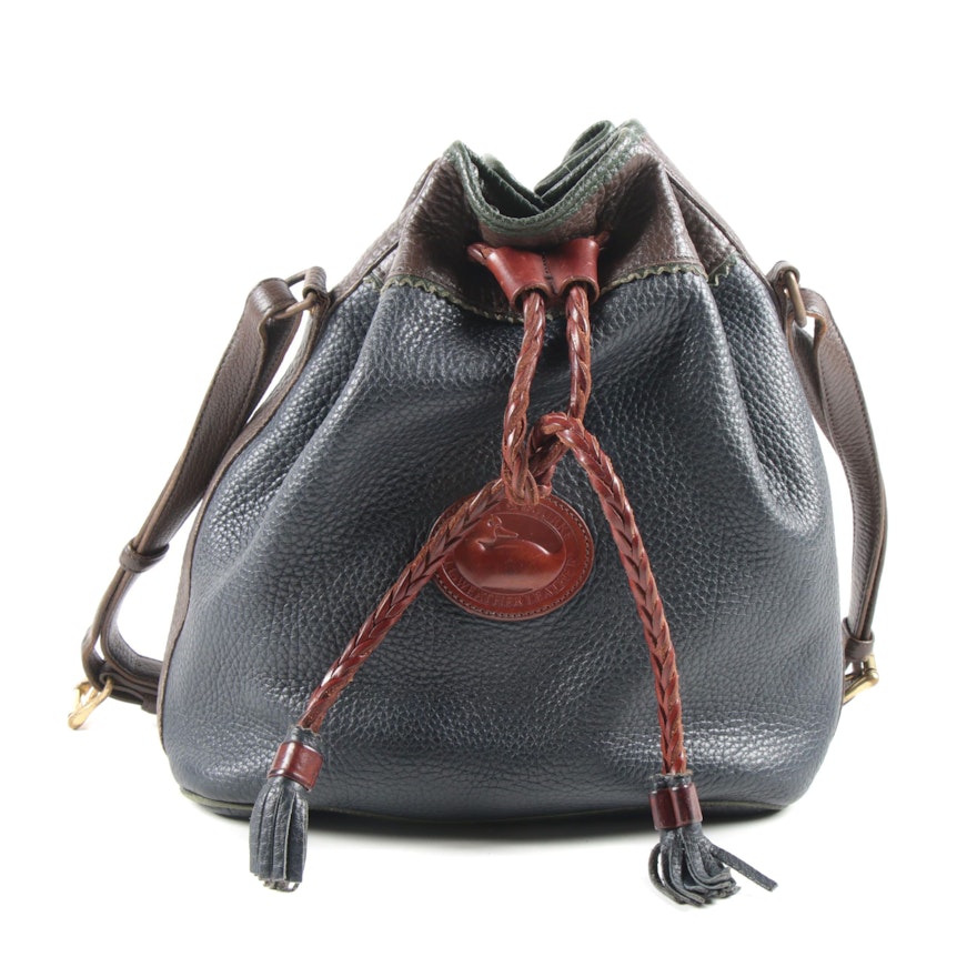 Dooney & Bourke Navy and Brown All-Weather Pebbled Leather Bucket Bag