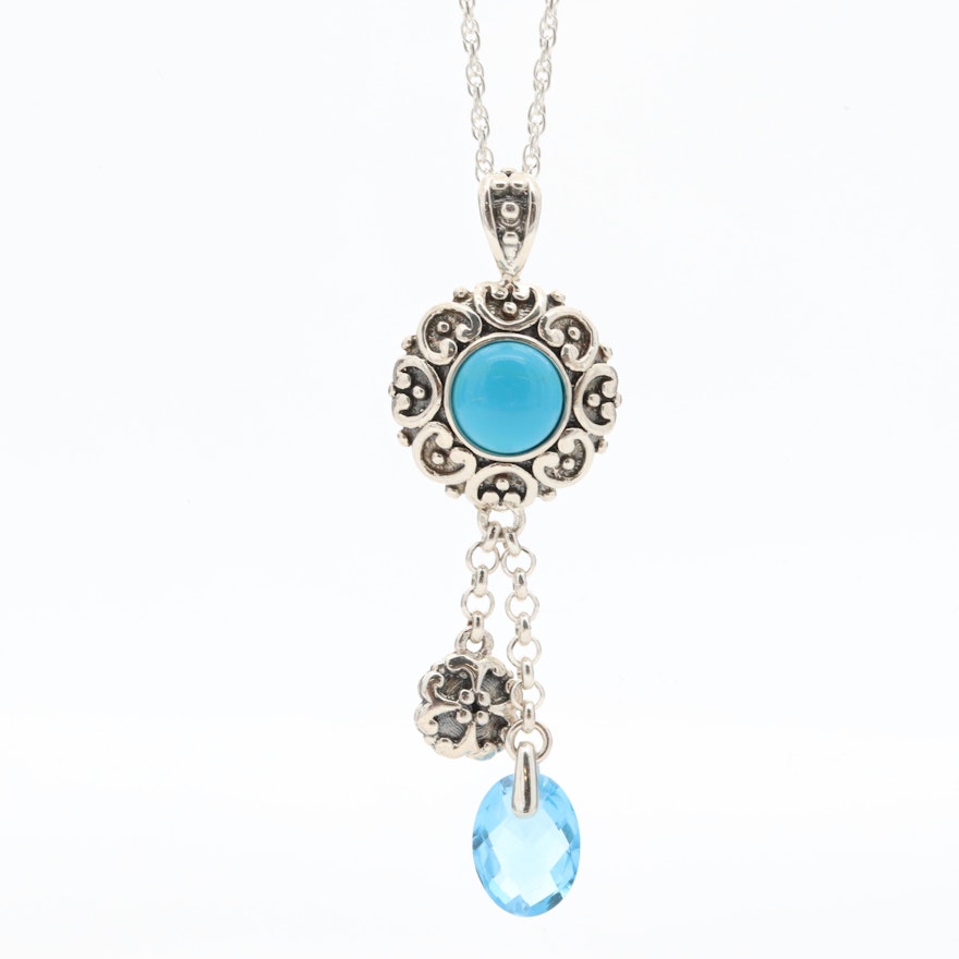 Sterling Silver Turquoise and Blue Topaz Pendant Necklace