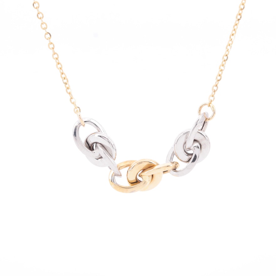 14K Yellow Gold Link Necklace with White Gold Accents