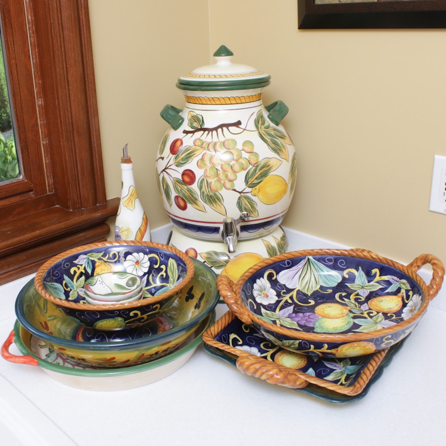 Contemporary Hand-Painted Ceramic Serveware Including The Pampered Chef
