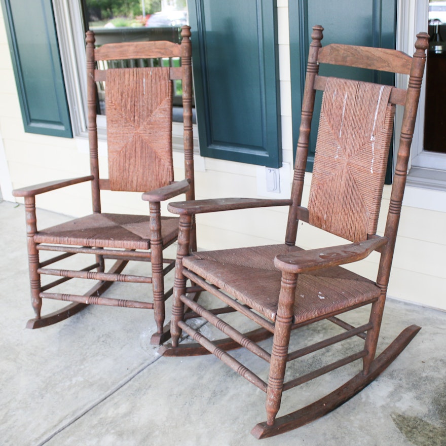 Contemporary Patio Rockers with Rush Seats, Set of Two