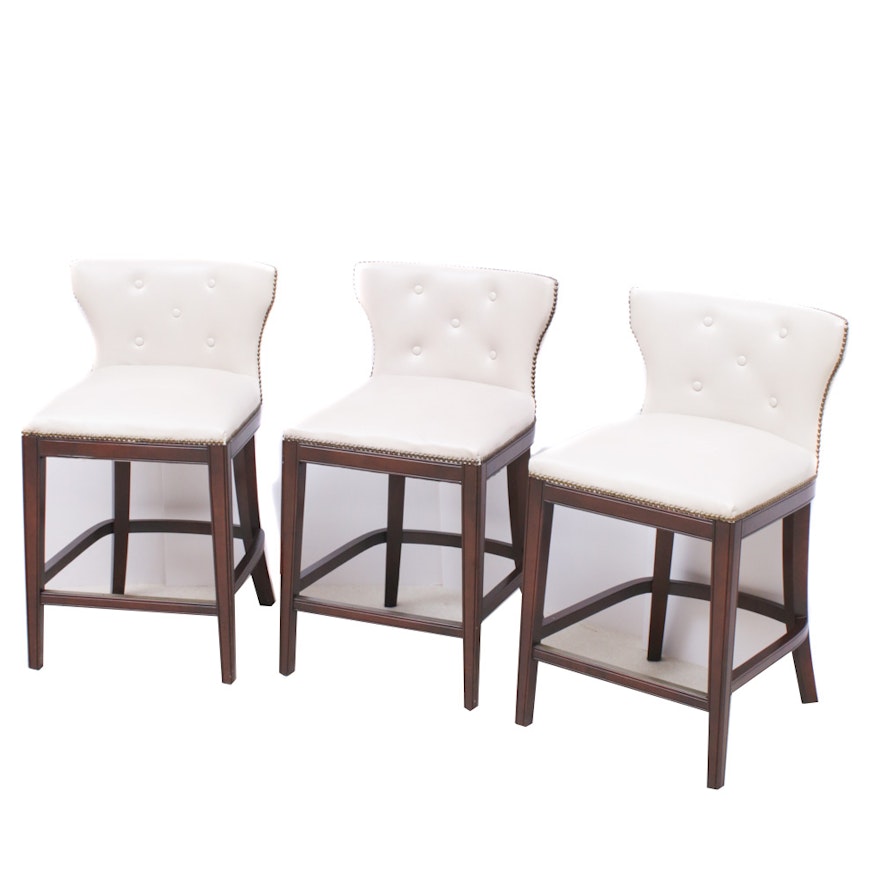 Three Frontgate Cream Leather Barstools with Nailhead Trim