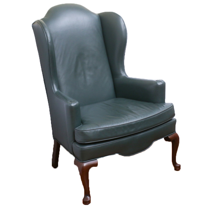 Contemporary Ethan Allen Leather Wingback Armchair