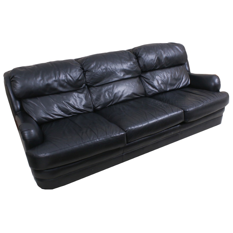 Classic Leather Black Leather Sofa