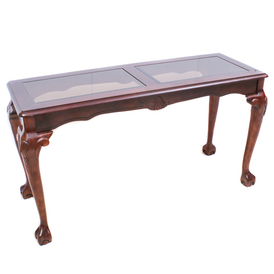 Queen Anne Style Glass Top Sofa Table