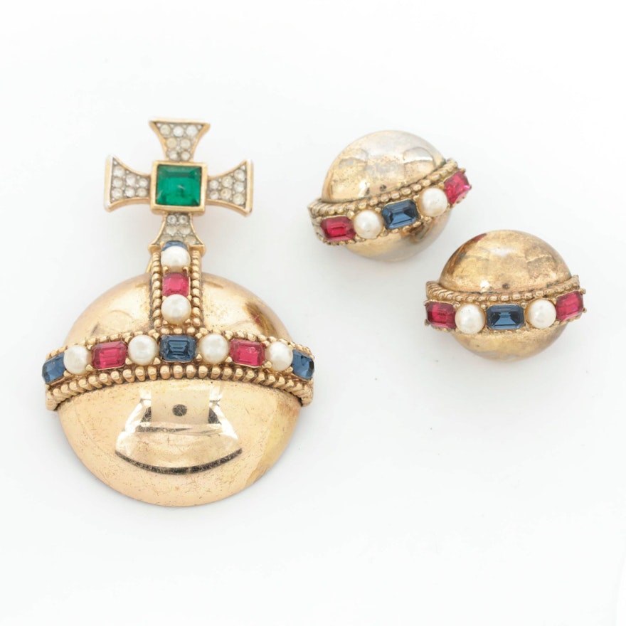 1953 Alfred Philippe for Crown Trifari "Coronation Gems" Brooch and Earrings