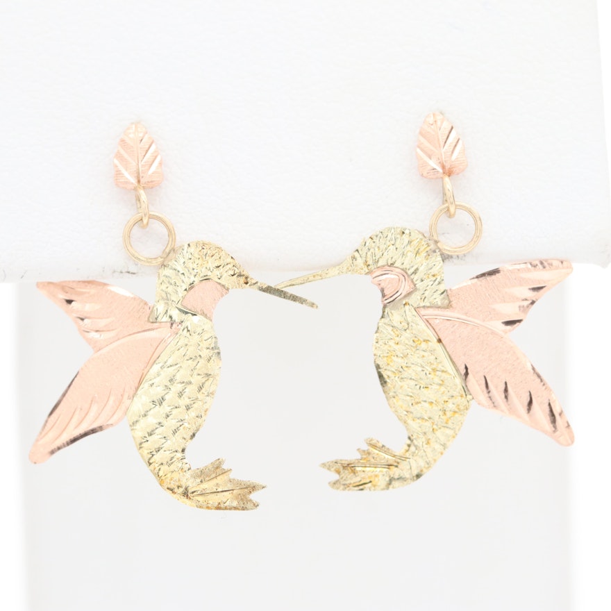 Coleman Co. Black Hills 10K Yellow and Rose Gold Hummingbird Earrings