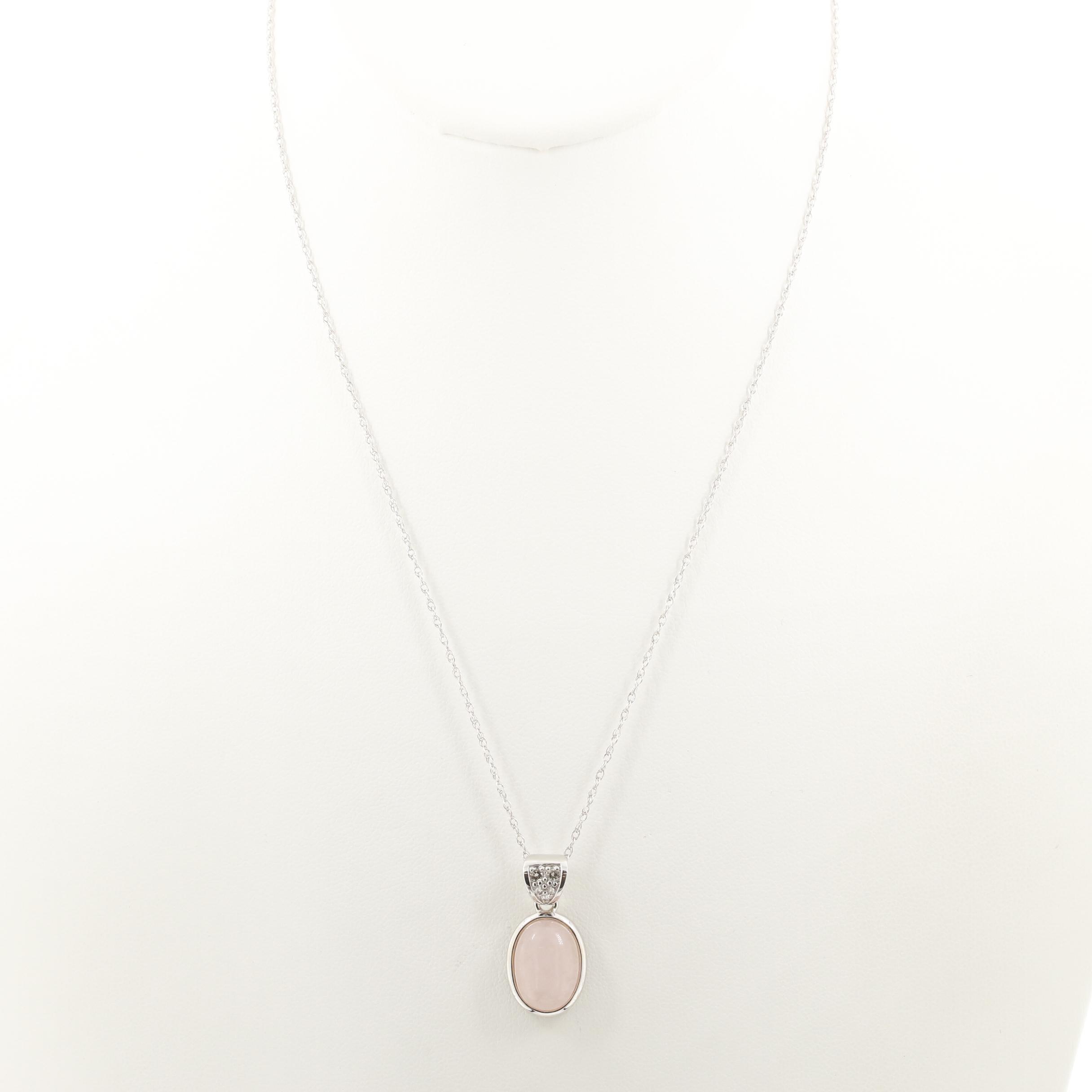 Sterling Silver Oval Rose Quartz Cabochon Pendant Necklace