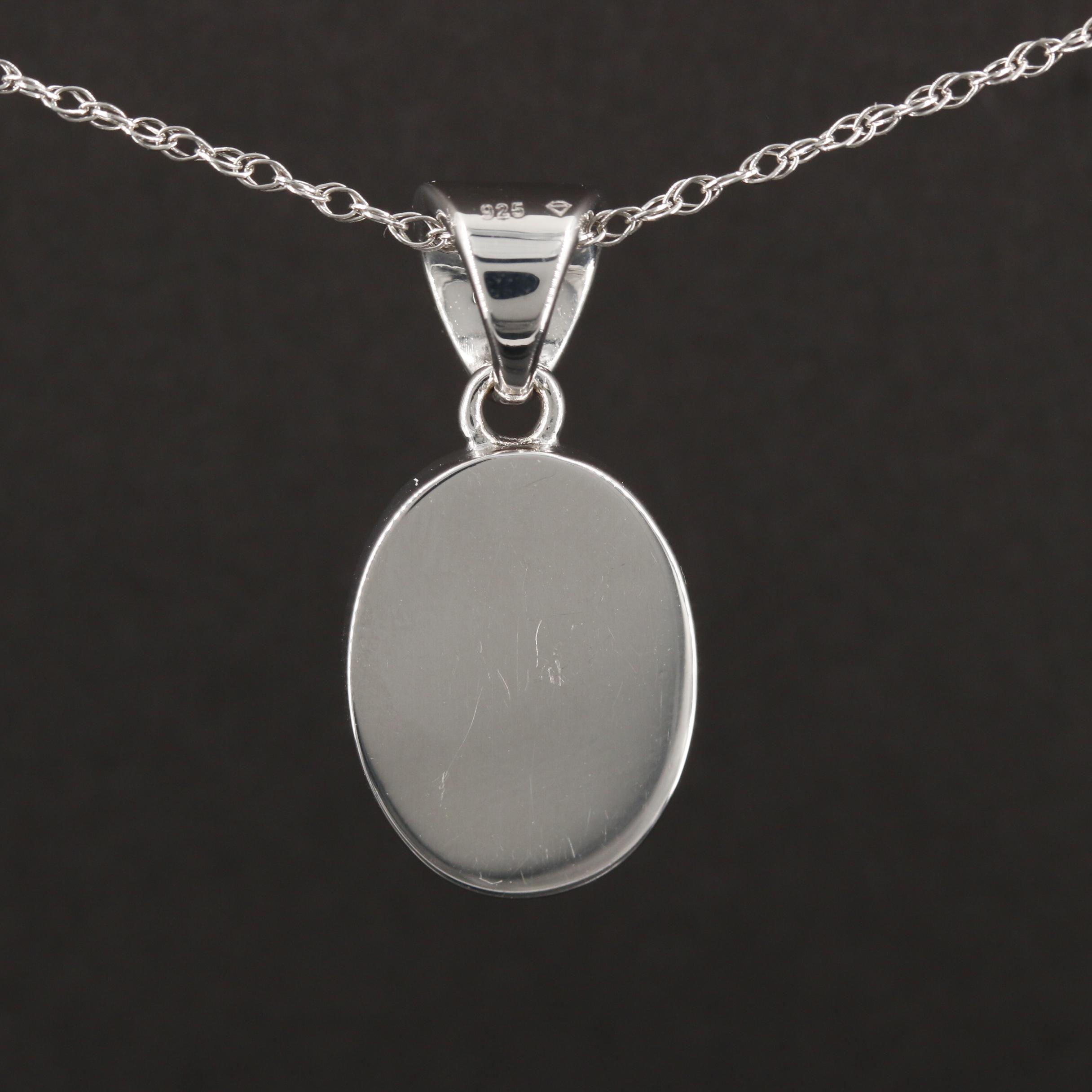 Sterling Silver Oval Rose Quartz Cabochon Pendant Necklace