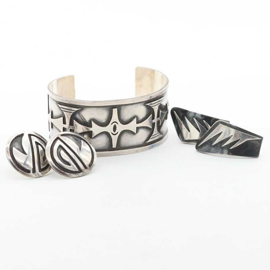Sterling Silver Overlay Cuff and Earrings