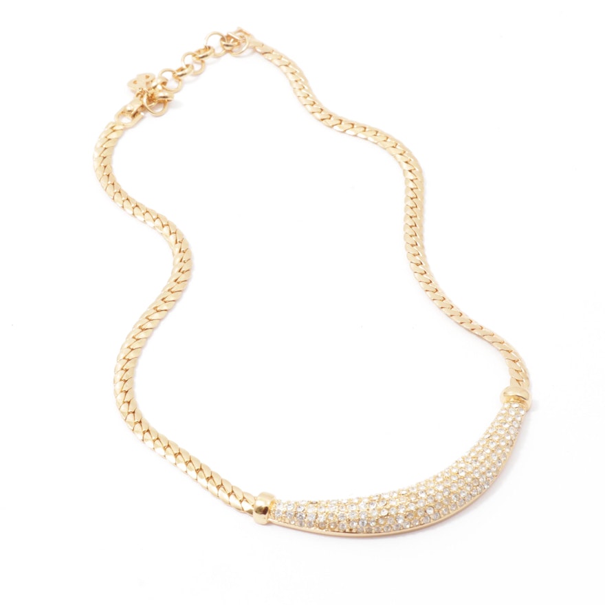 Christian Dior Gold Tone Rhinestone Necklace