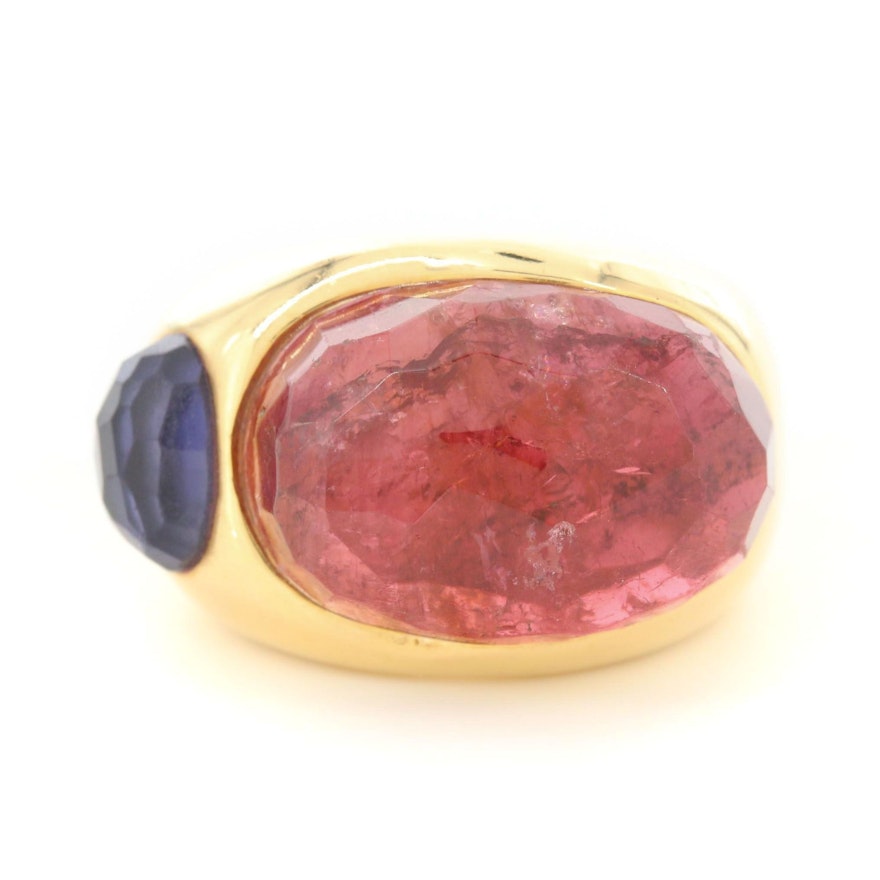 18K Yellow Gold 12.50 CT Tourmaline and Iolite Ring