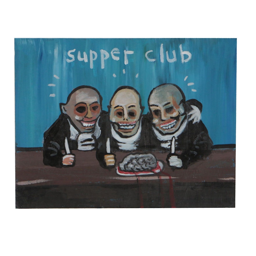 N. Scott Carroll 2019 Acrylic Folk Painting "Supper Club"