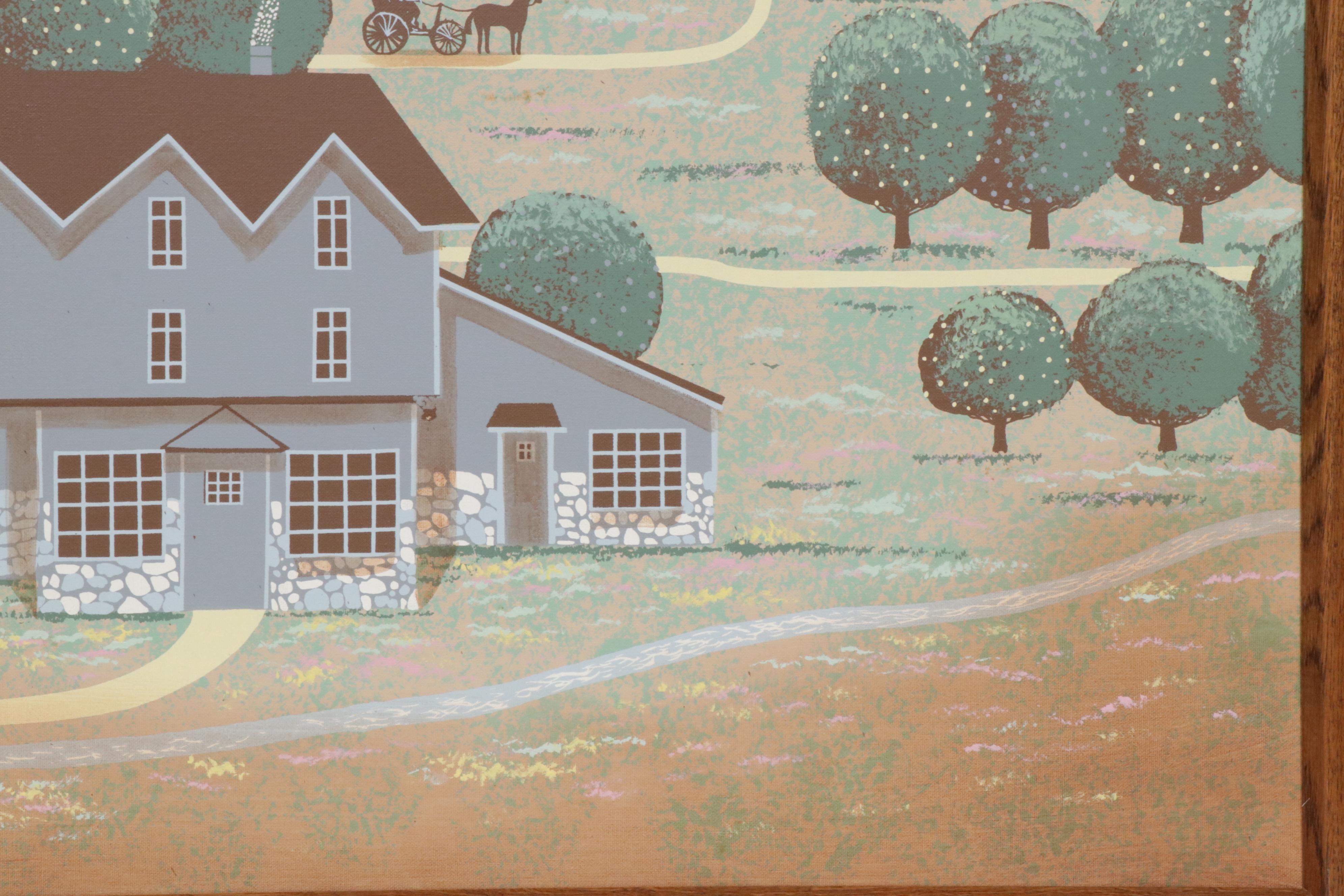 H. Huntington Original Landscape Folk Art Acrylic Painting