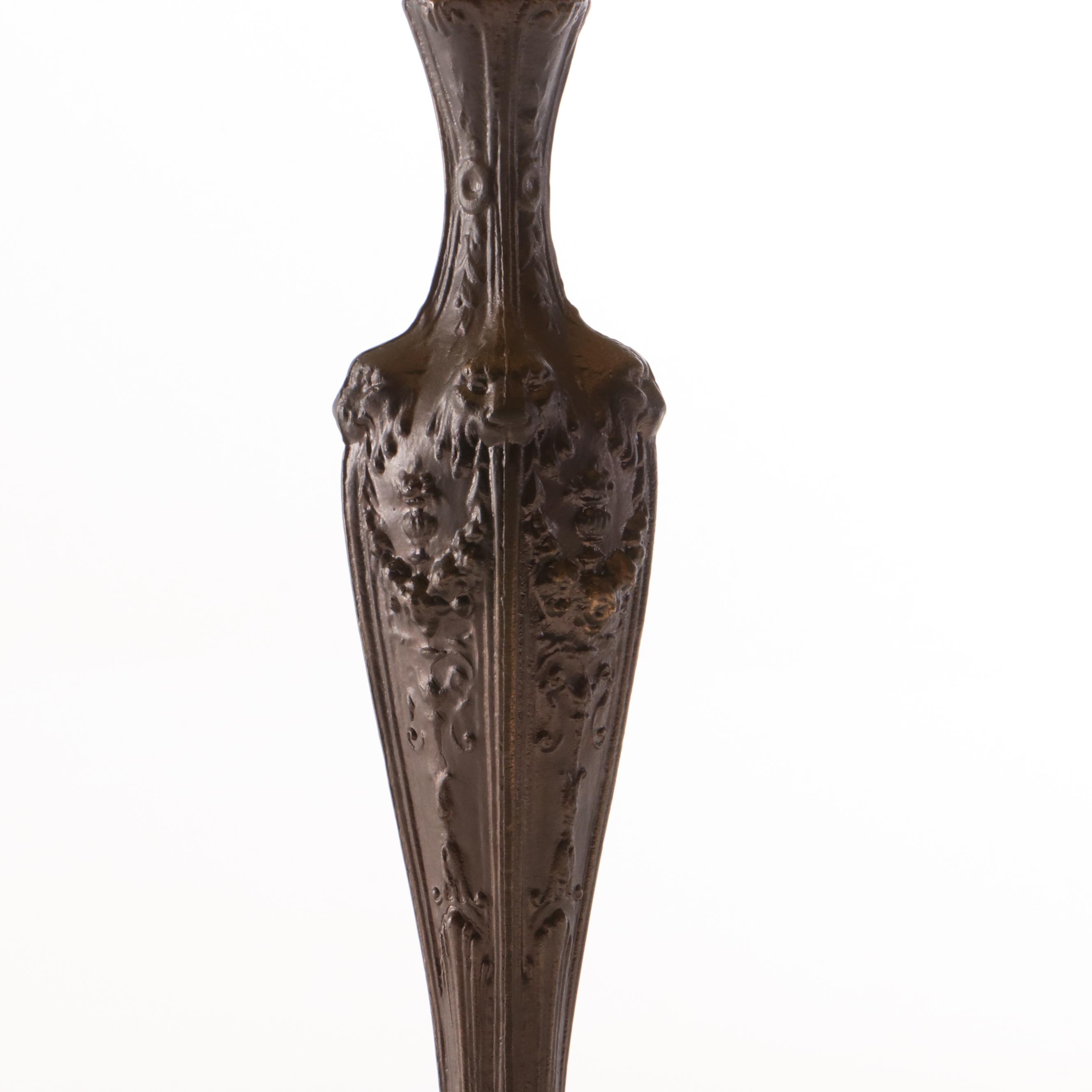 Pittsburgh Style Brass and Slag Glass Panel Table Lamp