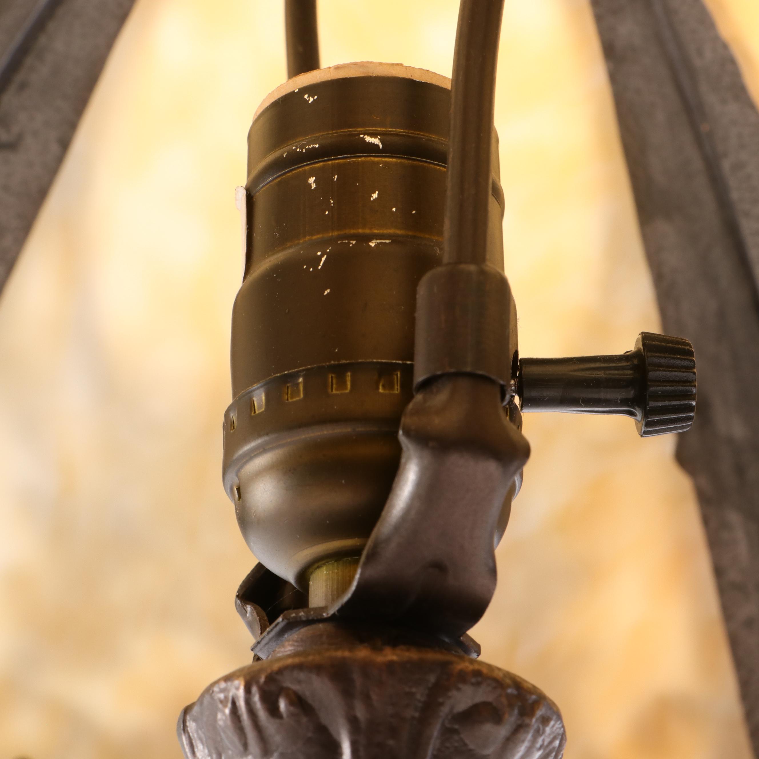 Pittsburgh Style Brass and Slag Glass Panel Table Lamp