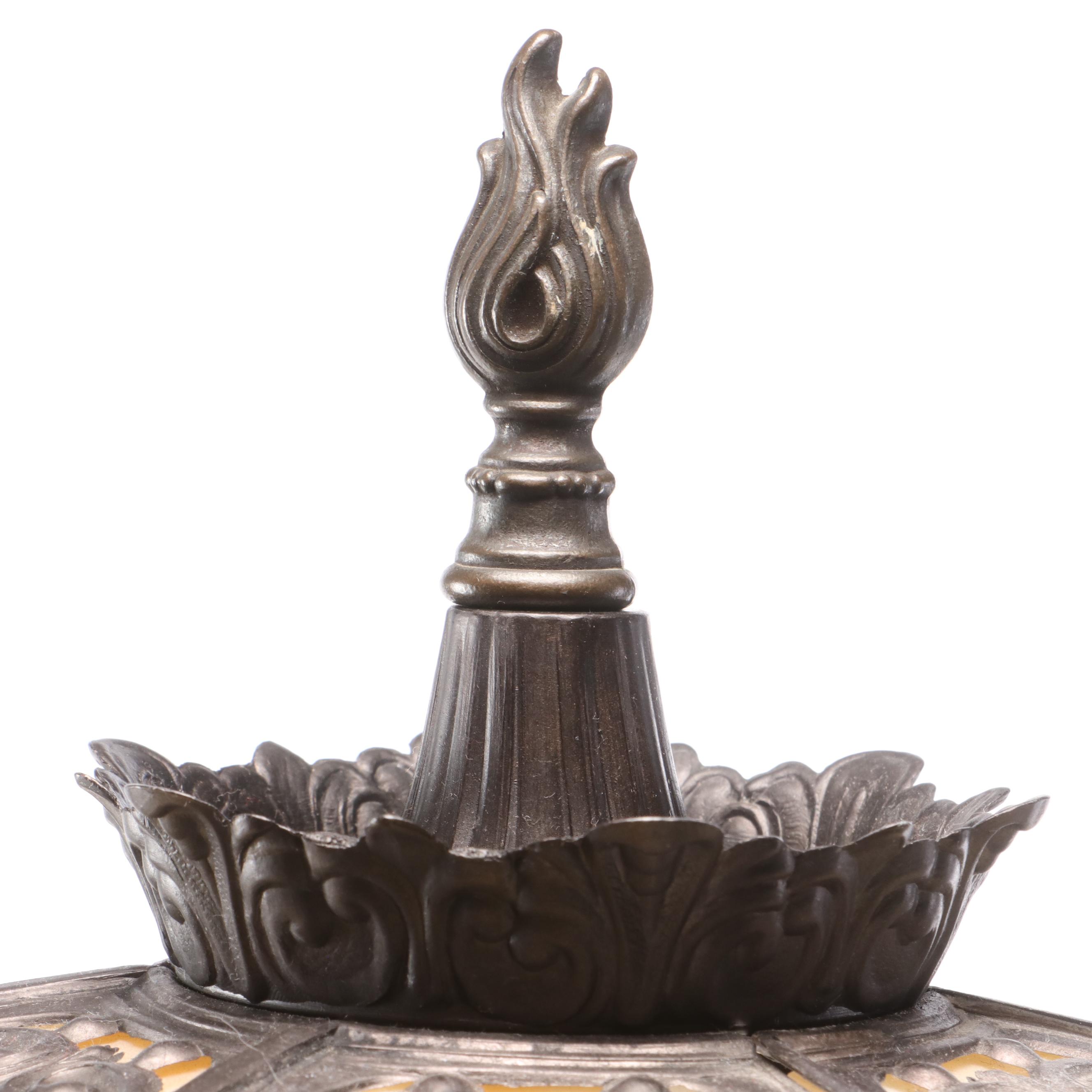 Pittsburgh Style Brass and Slag Glass Panel Table Lamp