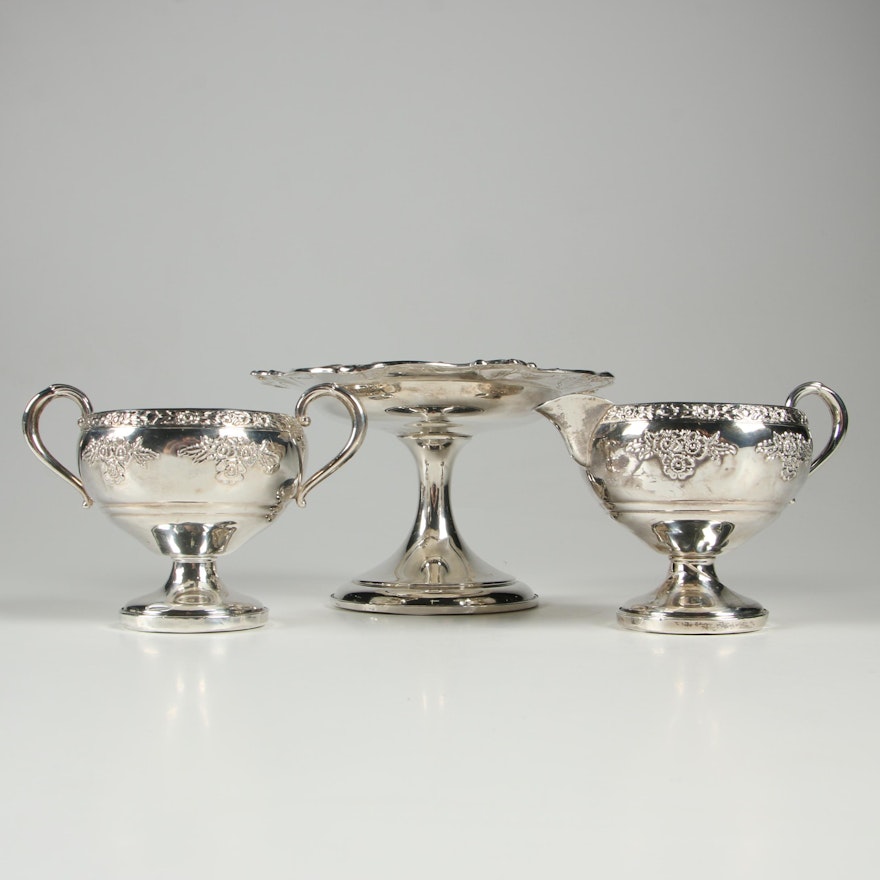 Gorham Sterling Silver Compote With Fisher Silversmiths Creamer and Sugar