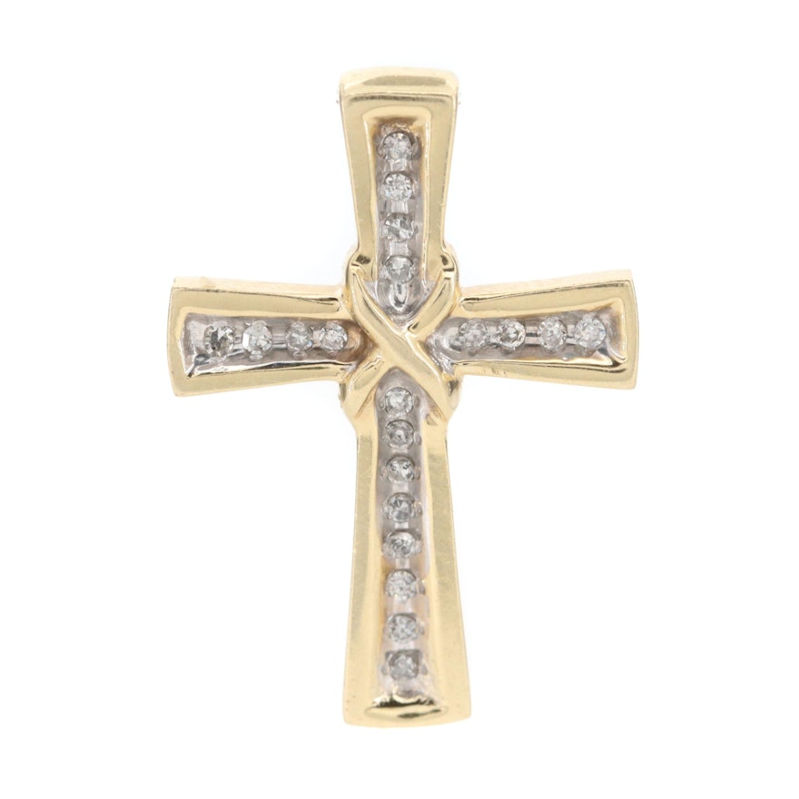 14K Yellow Gold Diamond Cross Pendant